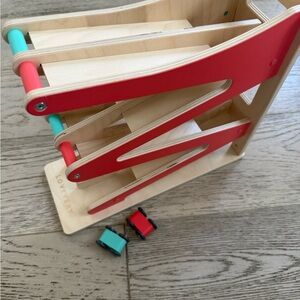 Wooden Car Ramp Racer Toy - Red & Teal